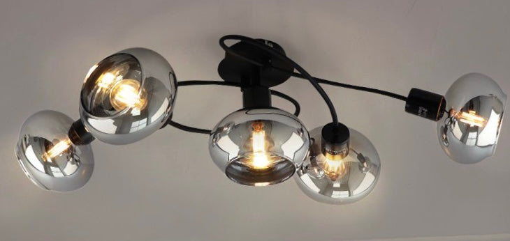 Plafondlamp 5 smokey glazen