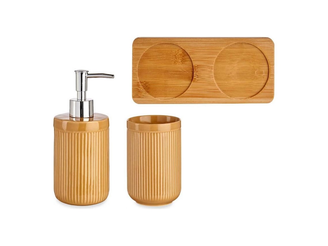 keramiek badkamer set 2 stuks kameel vierkant met strepen