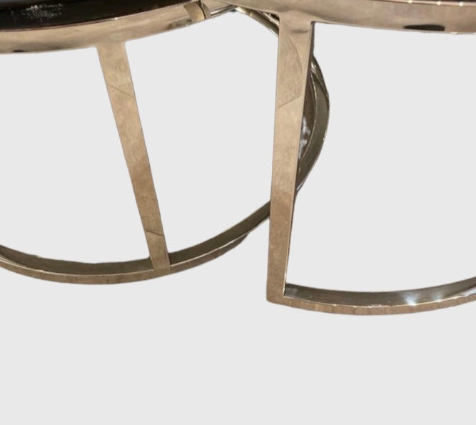 Wit/wit marmeren salontafel 2-delig/inschuifbaar zilver rond Ø80/60cm