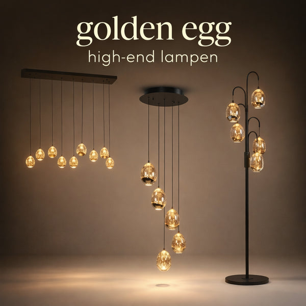 Hanglamp Golden Egg - Ø35 cm Zwart met Smokey Bubbelglas