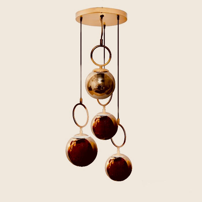 Hanglamp smokey/gold ballen