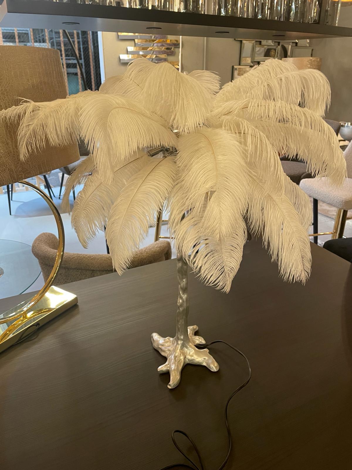 Tafellamp kokospalm zilver/wit