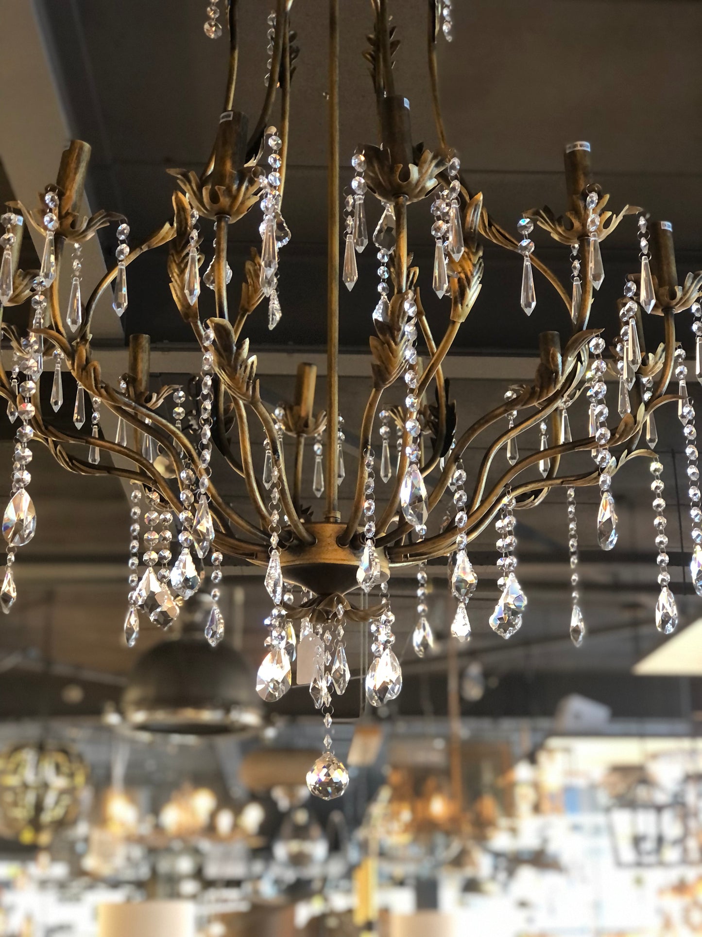 Klassieke Kroonluchter koperkleurig met kristallen