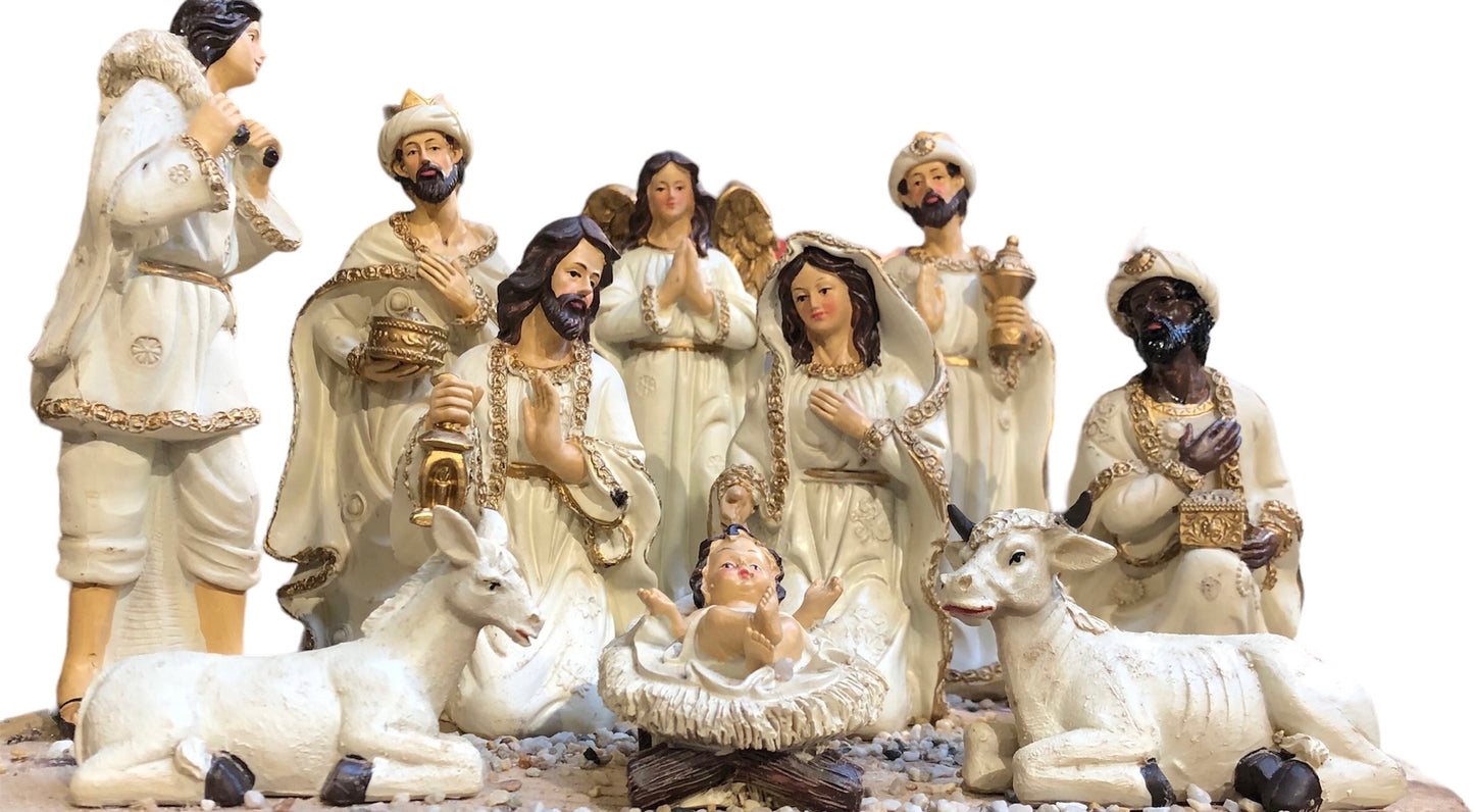 Kerststal wit/crème/goud