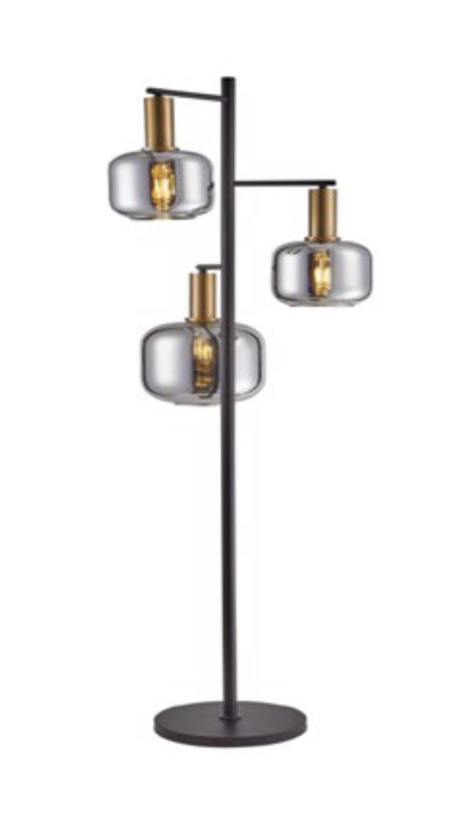 Zwarte vloerlamp 3 goudkleurige kokers met glazen