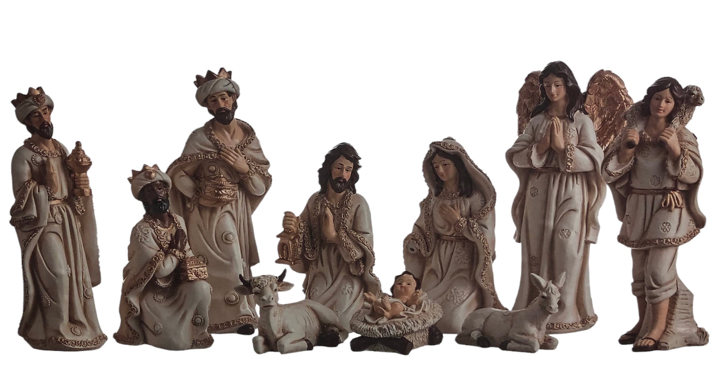 Kerststal wit/crème/goud