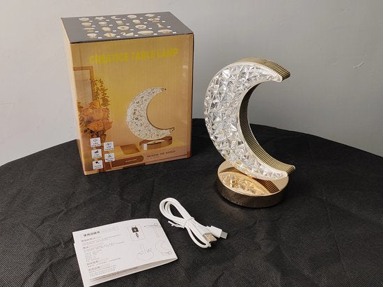 Decoratieve Tafellamp Creatieve Maan Vorm Kristal Nachtlampje USB Aangedreven Acryl Nachtkastje voor Kinderen Slaapkamer Romantische Desktop Nachtkastje Decor bij Huis77 Tomasian