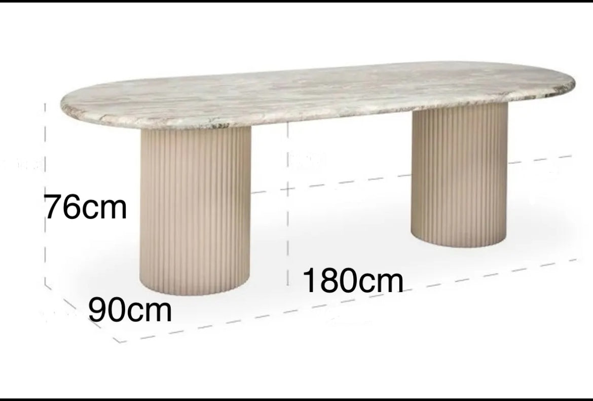 AFEL PILARO TRAVERTINE BEIGE MDF GERIBBELDE PATRONEN 180x90cm Eettafel Tafel eetkamertafel