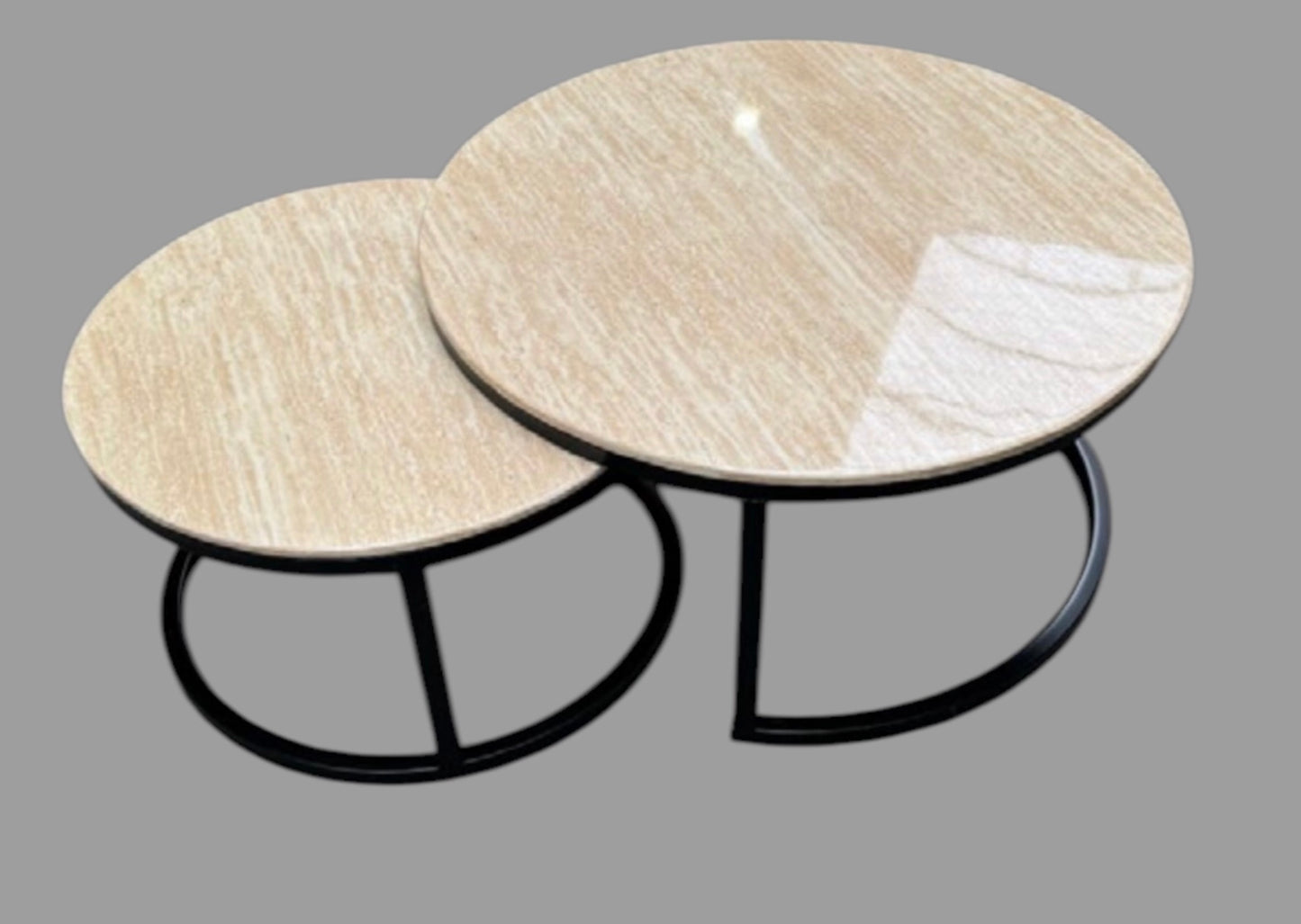 2-Delige Ronde Marmeren Salontafel (zwart/zwart)Ø80/60cm