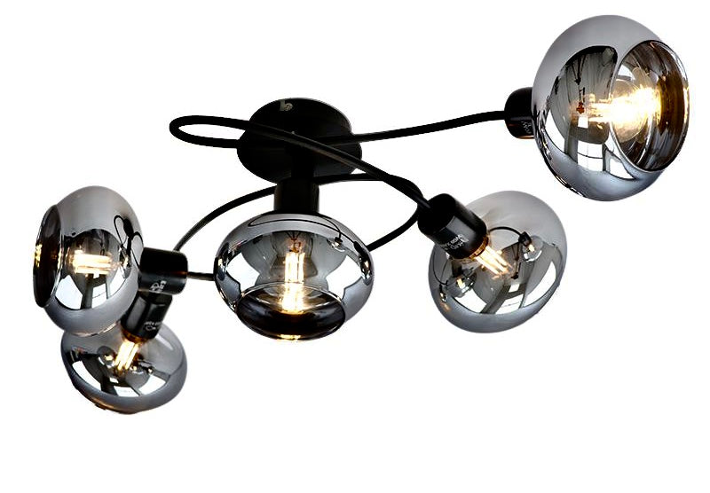 Plafondlamp 5 smokey glazen