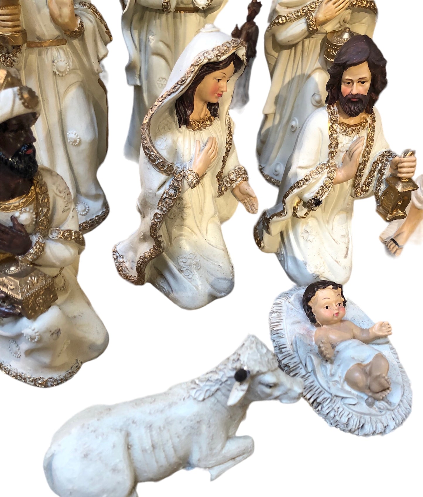 Kerststal wit/crème/goud