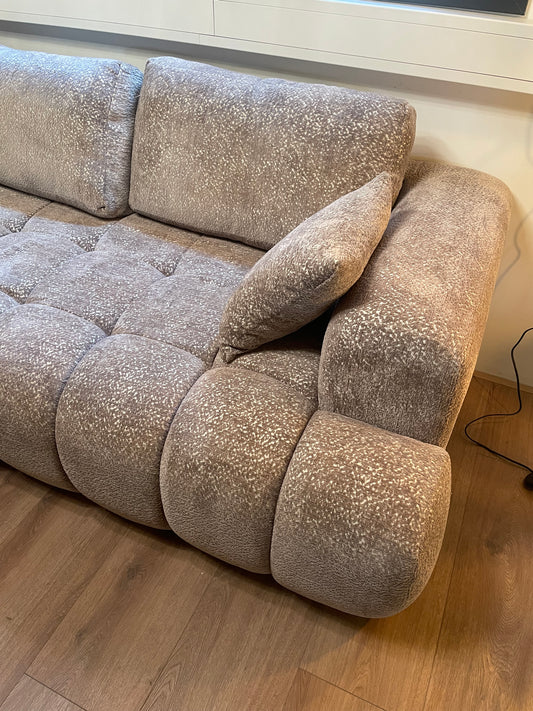 Japandi Fluffy Hoekbank Bouclé grijs– 310 x 195 cm