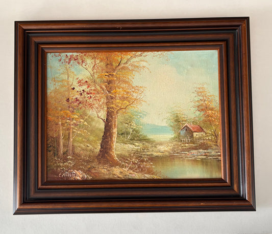 Olieverf Schilderij van Carter - Landschap met huis 40x30cm