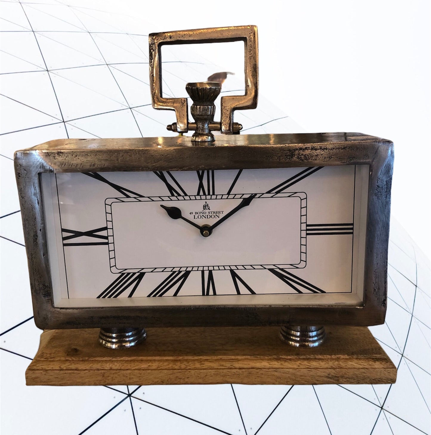 Klok zilfer tafelklok vierkant