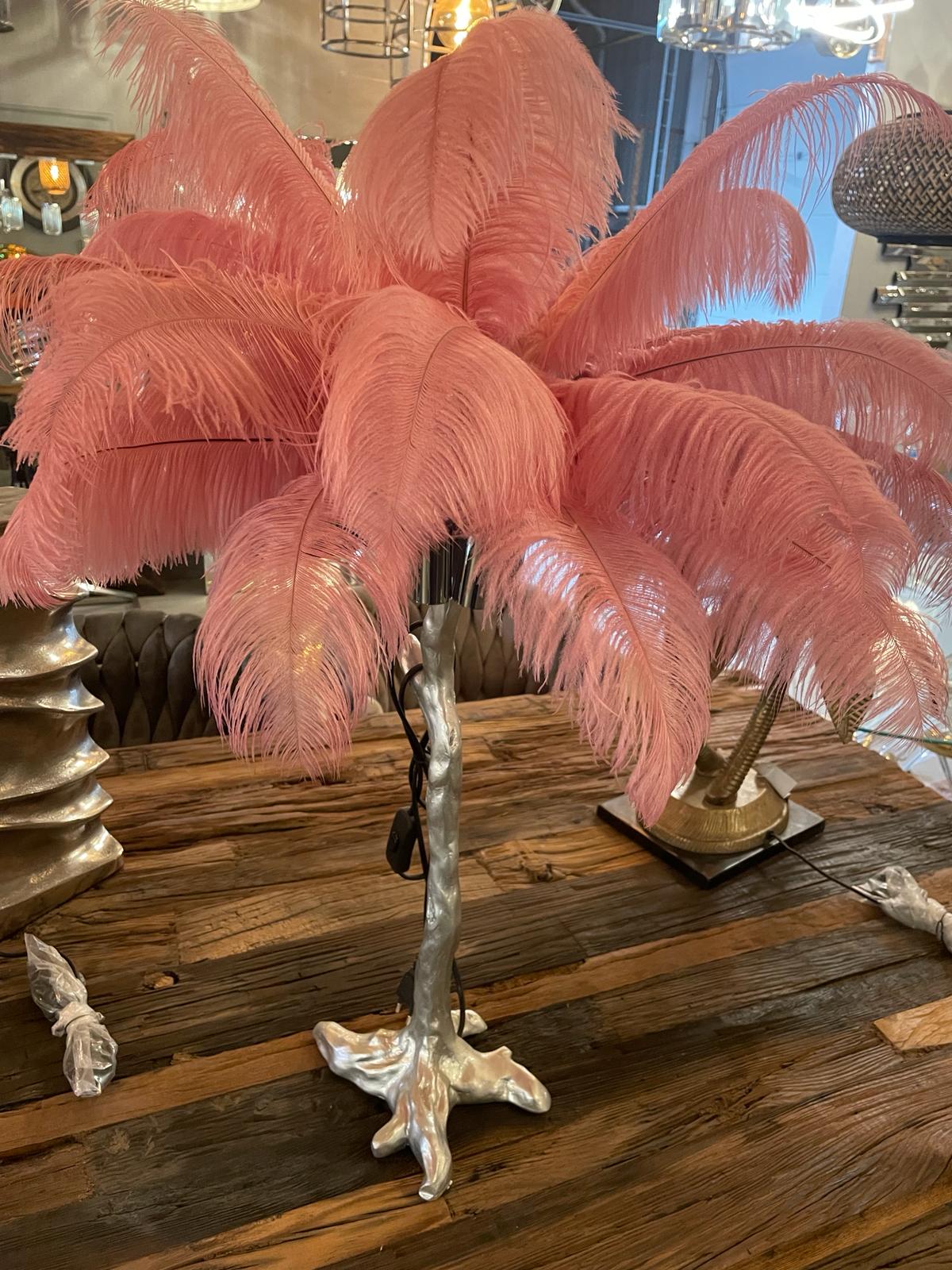 Tafellamp struisveren zilver/roze