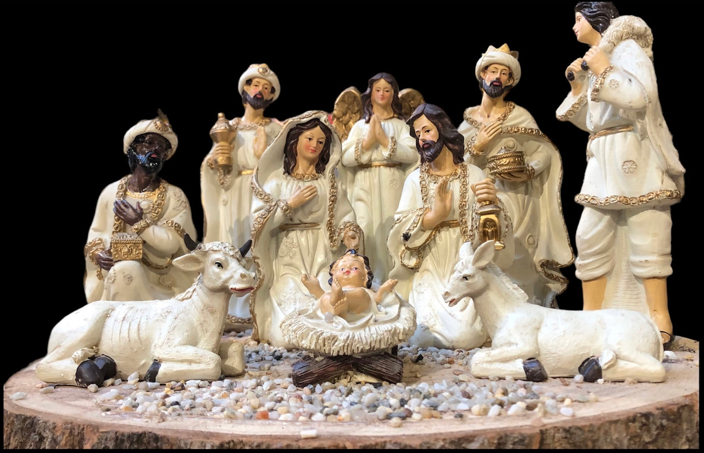 Kerststal wit/crème/goud