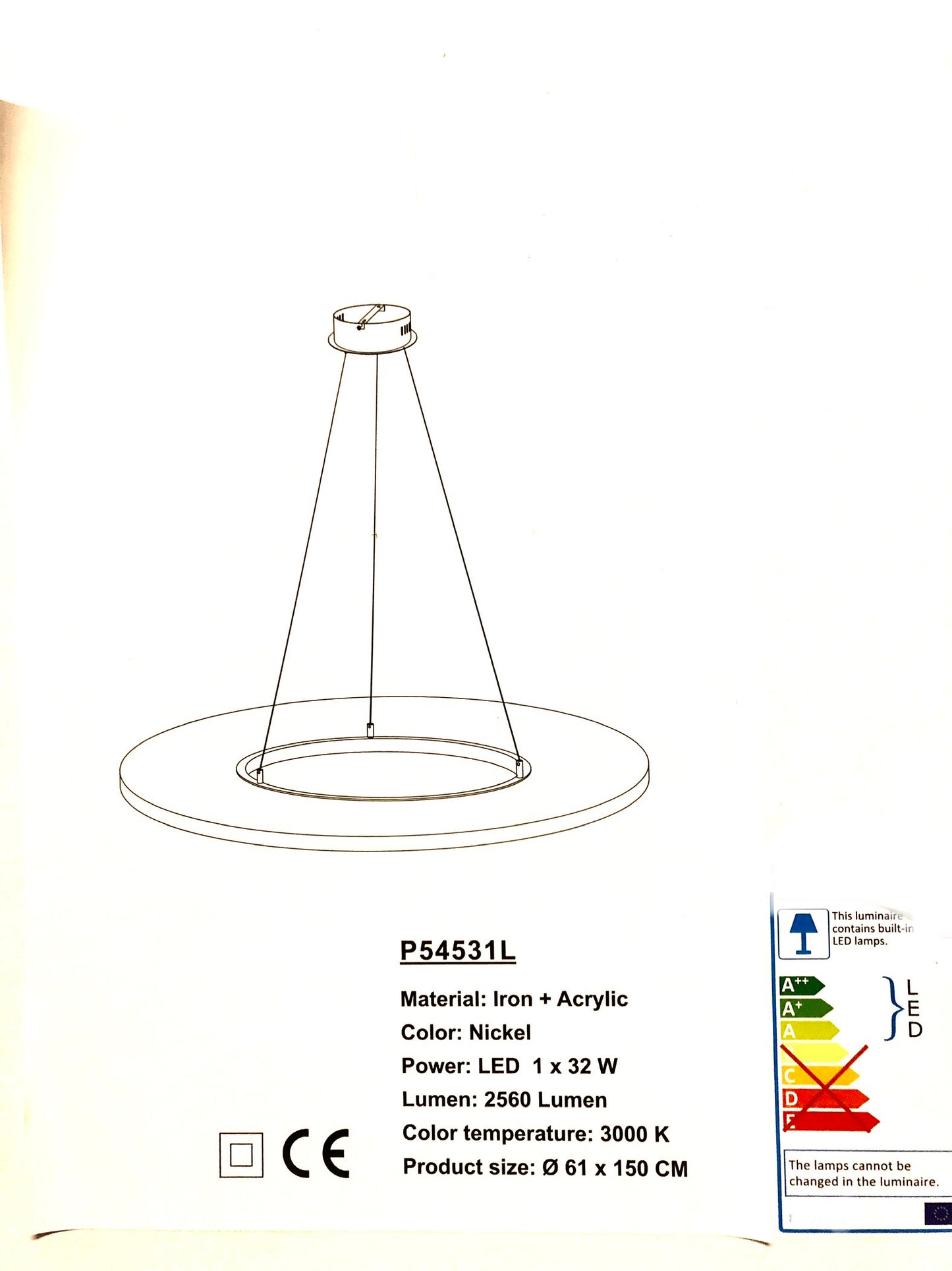 Led lamp rond 60cm met vorm van ring