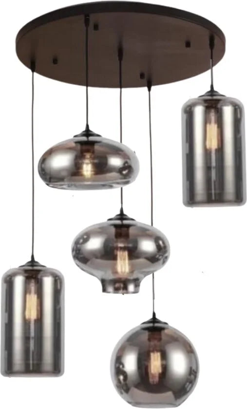 Hanglamp 5 smokey lichten