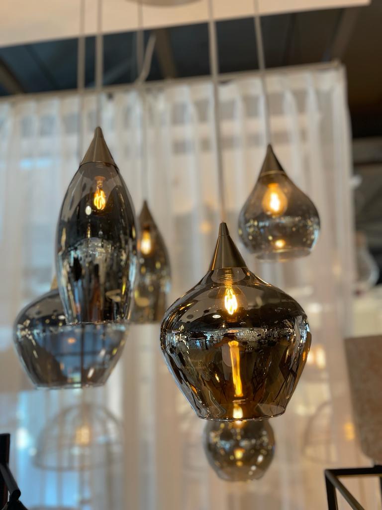 Hanglamp 6 smokey spiegel/glas