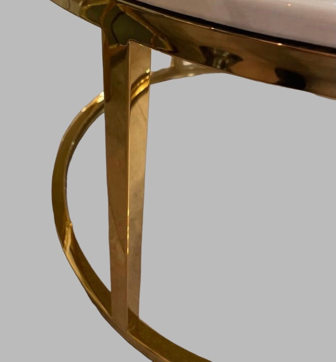 Salontafel 2-delig bruin marmer zilver rond