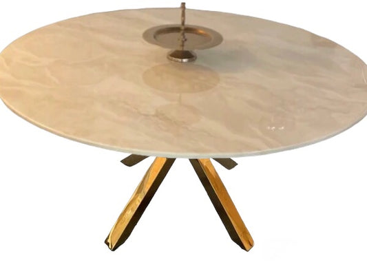 Eetkamertafel marmer/goud/crème