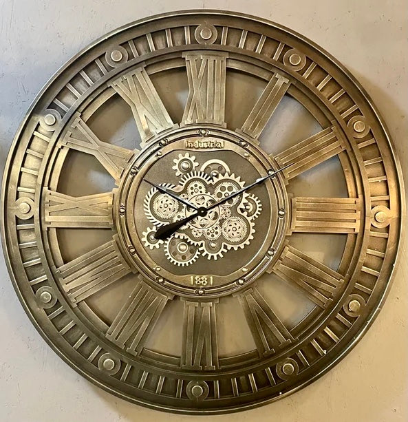 Industriële wandklok Romeinse cijfers Ø117cm