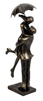 Sculptuur Paar met Paraplu - Goud en Zwart