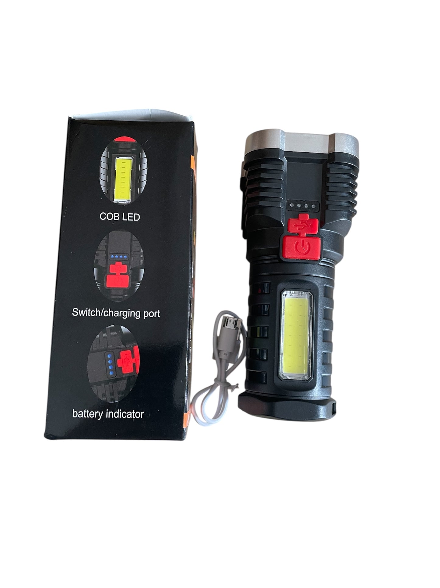 5 Led draagbare, oplaadbare LED-zaklamp met een COB-zijlicht bij Huis77 Tomasian