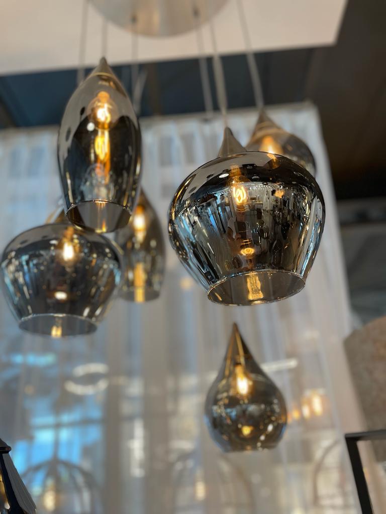 Hanglamp 6 smokey spiegel/glas