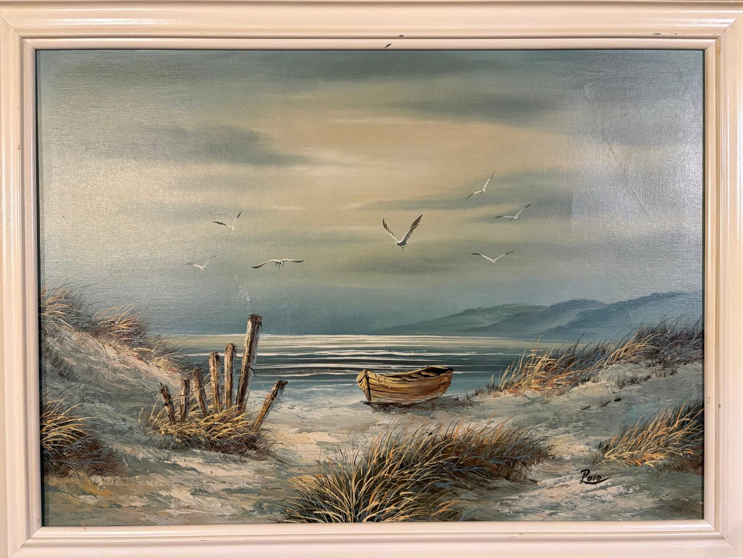 Olieverfschilderij Strand met Boot Hagse school Polo