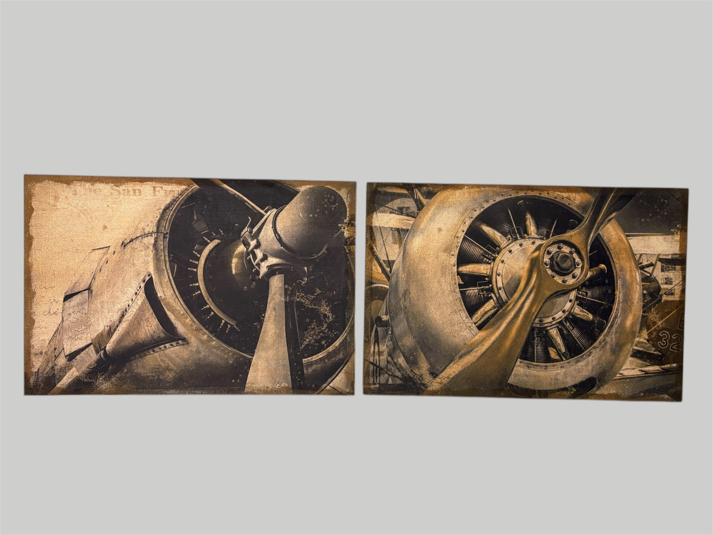 2 vintage vliegtuigen propeller kunstwerken in een set
