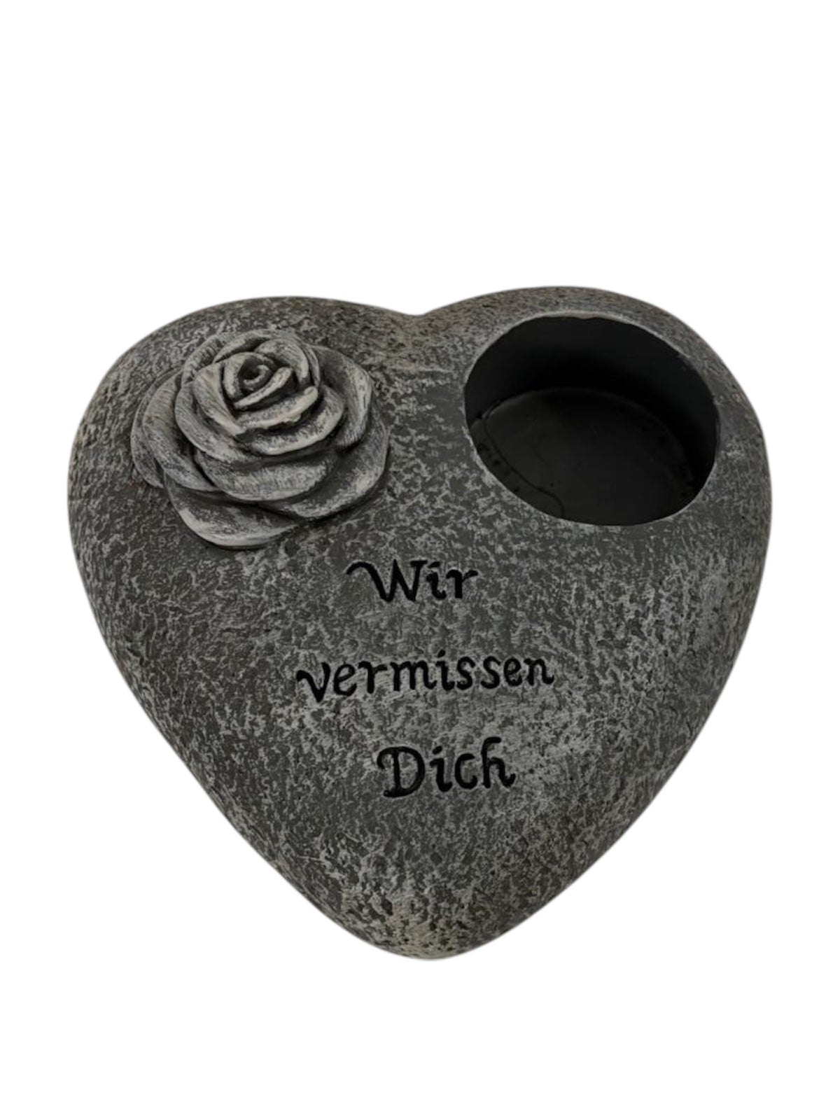 Grafdecoratie hart gris met roos met de tekst we missen je inclusief grafdecoratie grafhart weerbestendige grafdecoratie gedenksteen theelichthouder rouwsteen