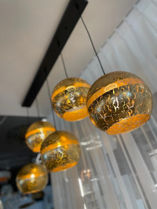 Plafondlamp 5 gouden glazen