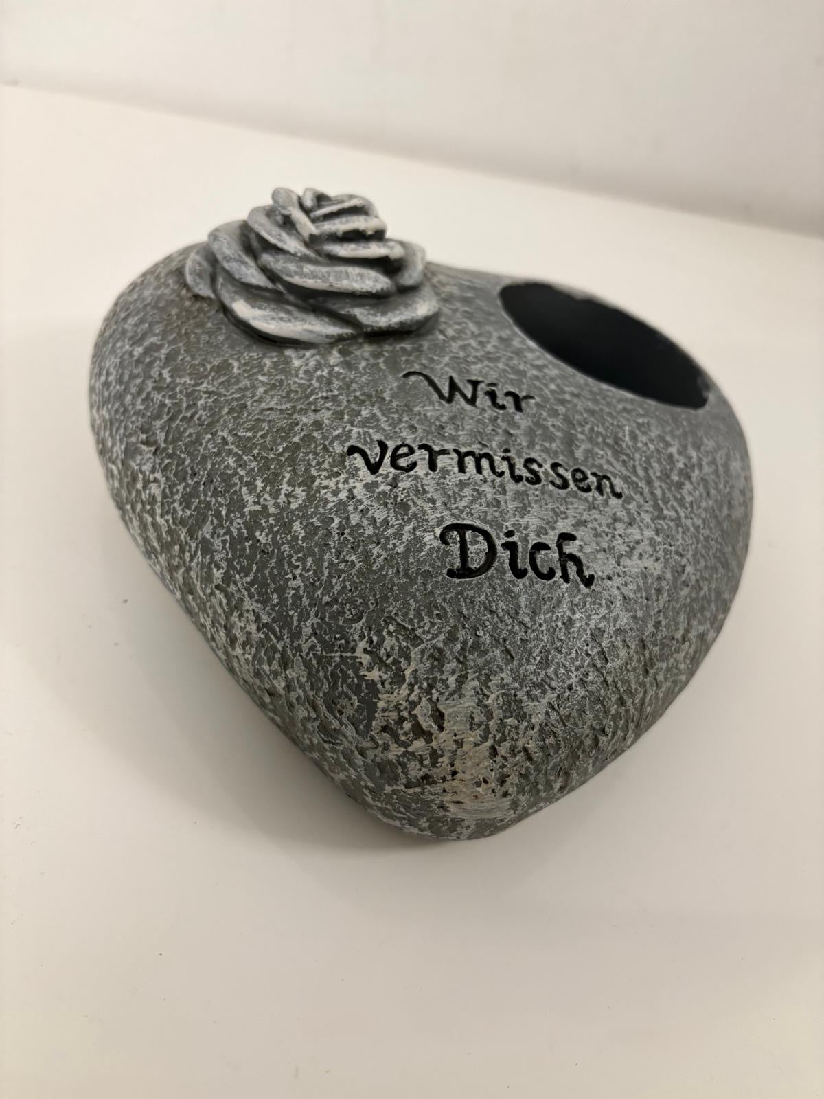 Grafdecoratie hart gris met roos met de tekst we missen je inclusief grafdecoratie grafhart weerbestendige grafdecoratie gedenksteen theelichthouder rouwsteen