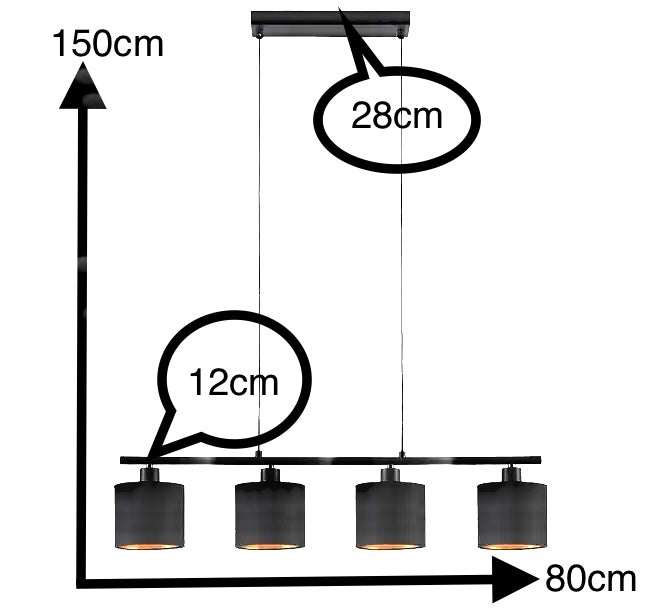 Plafondlamp 4 kappen (zwart)