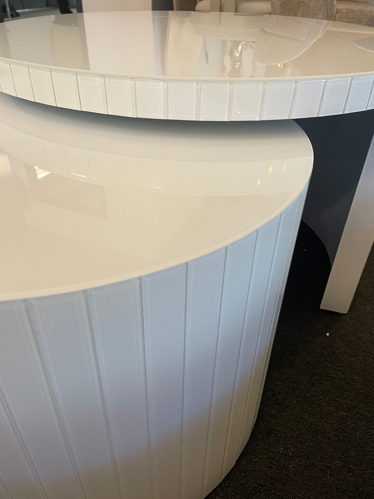 Witte glazen Salontafel rond 2 delig 80cm 55cm