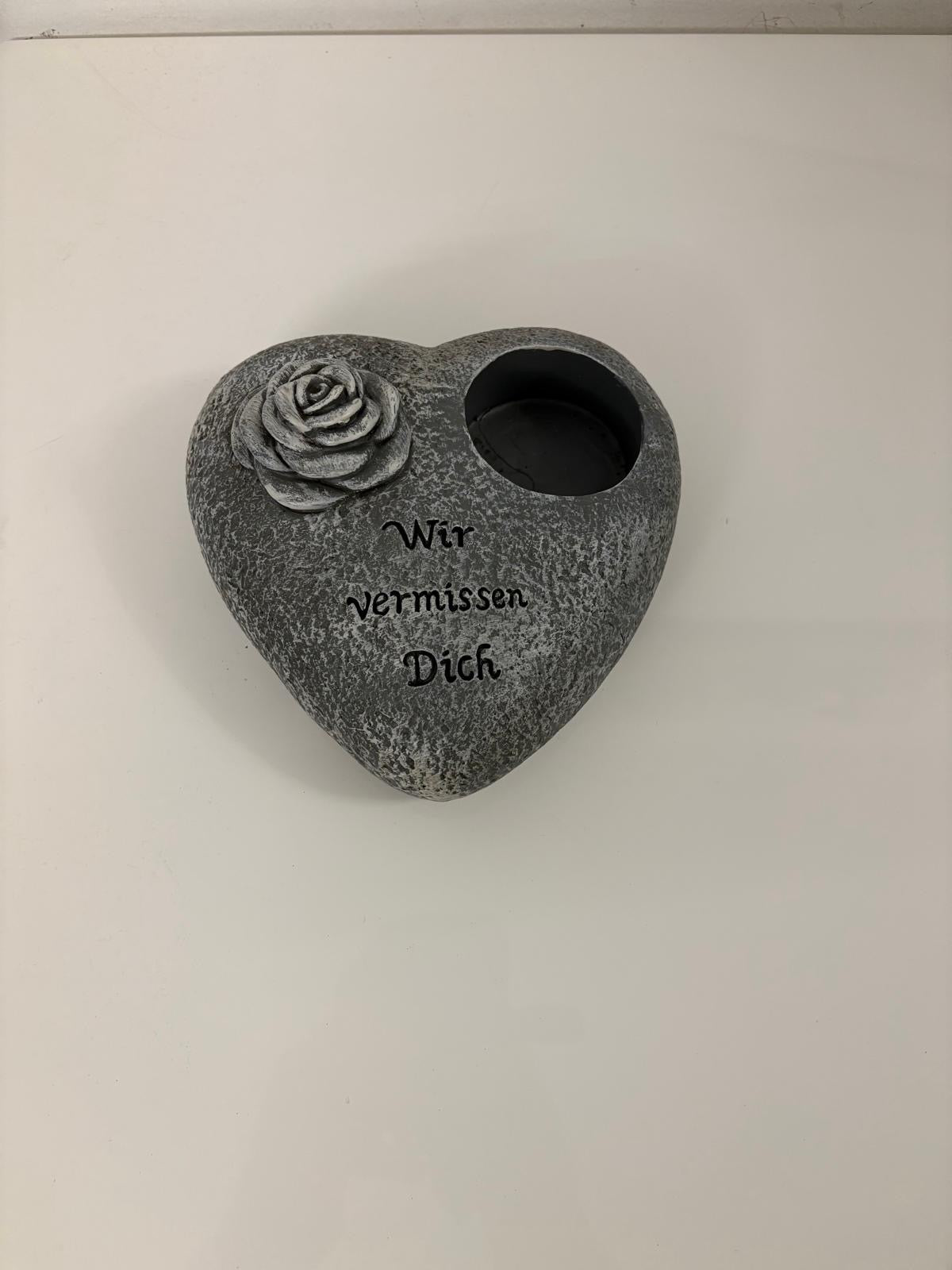 Grafdecoratie hart gris met roos met de tekst we missen je inclusief grafdecoratie grafhart weerbestendige grafdecoratie gedenksteen theelichthouder rouwsteen