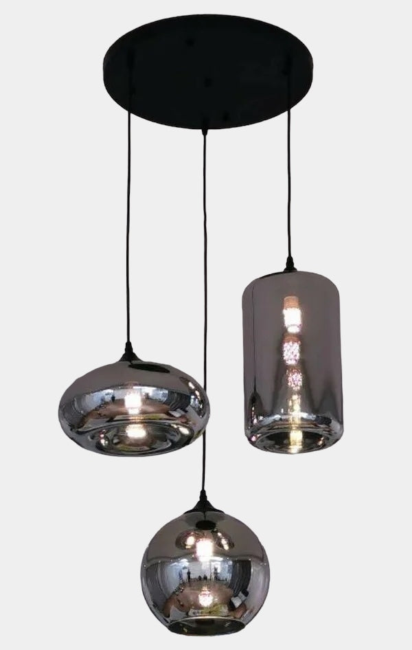 Smokey 3 glazen hanglamp rond