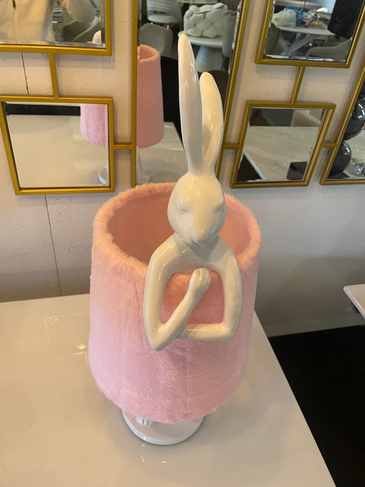 Tafellamp konijn of Rabbit wit met roze
