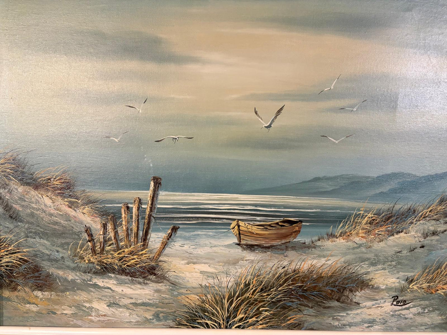Olieverfschilderij Strand met Boot Hagse school Polo