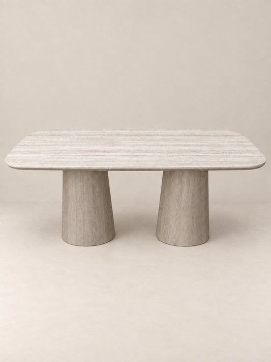 Japandi eettafel in beige Travertine – Deens ovaal – 180 × 90 cm