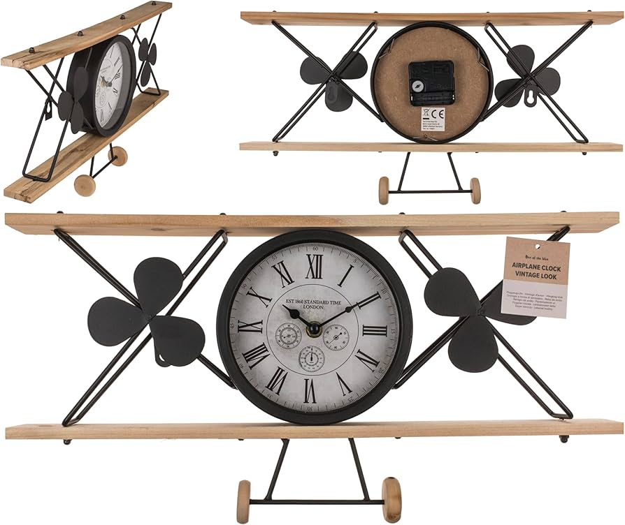 Airplane Clock, vintage look, out of black