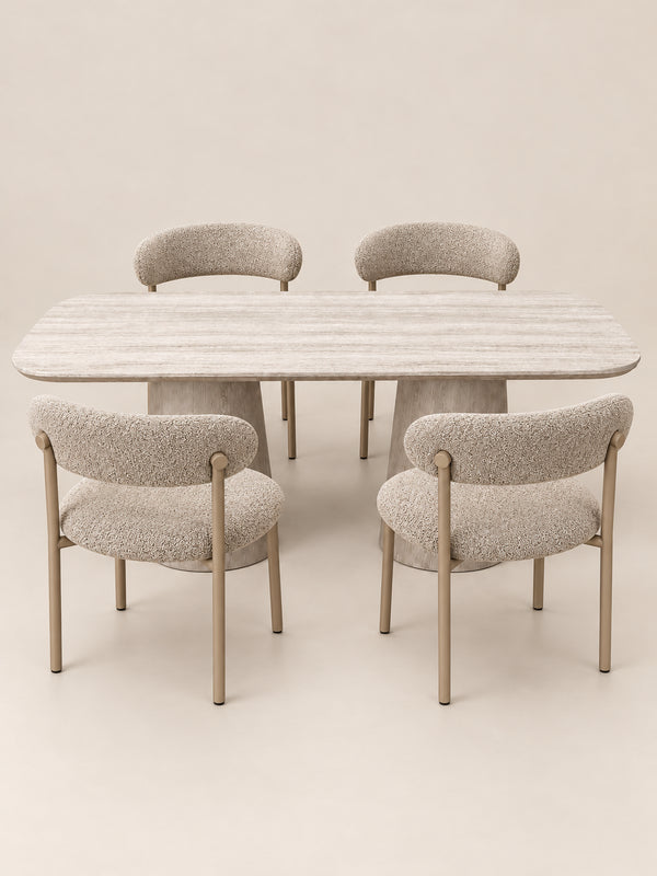 Japandi eettafel in beige Travertine – Deens ovaal – 180 × 90 cm