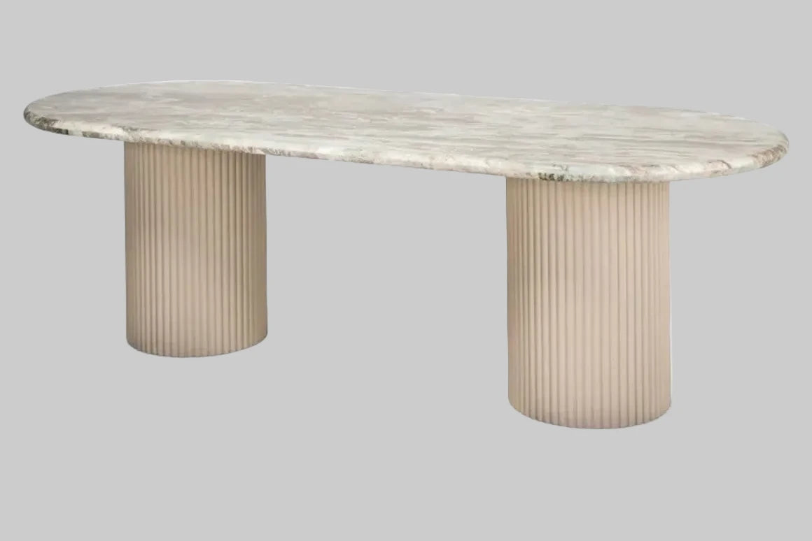 AFEL PILARO TRAVERTINE BEIGE MDF GERIBBELDE PATRONEN 160x90cm Eettafel Tafel eetkamertafel bij Huis77 Tomasian