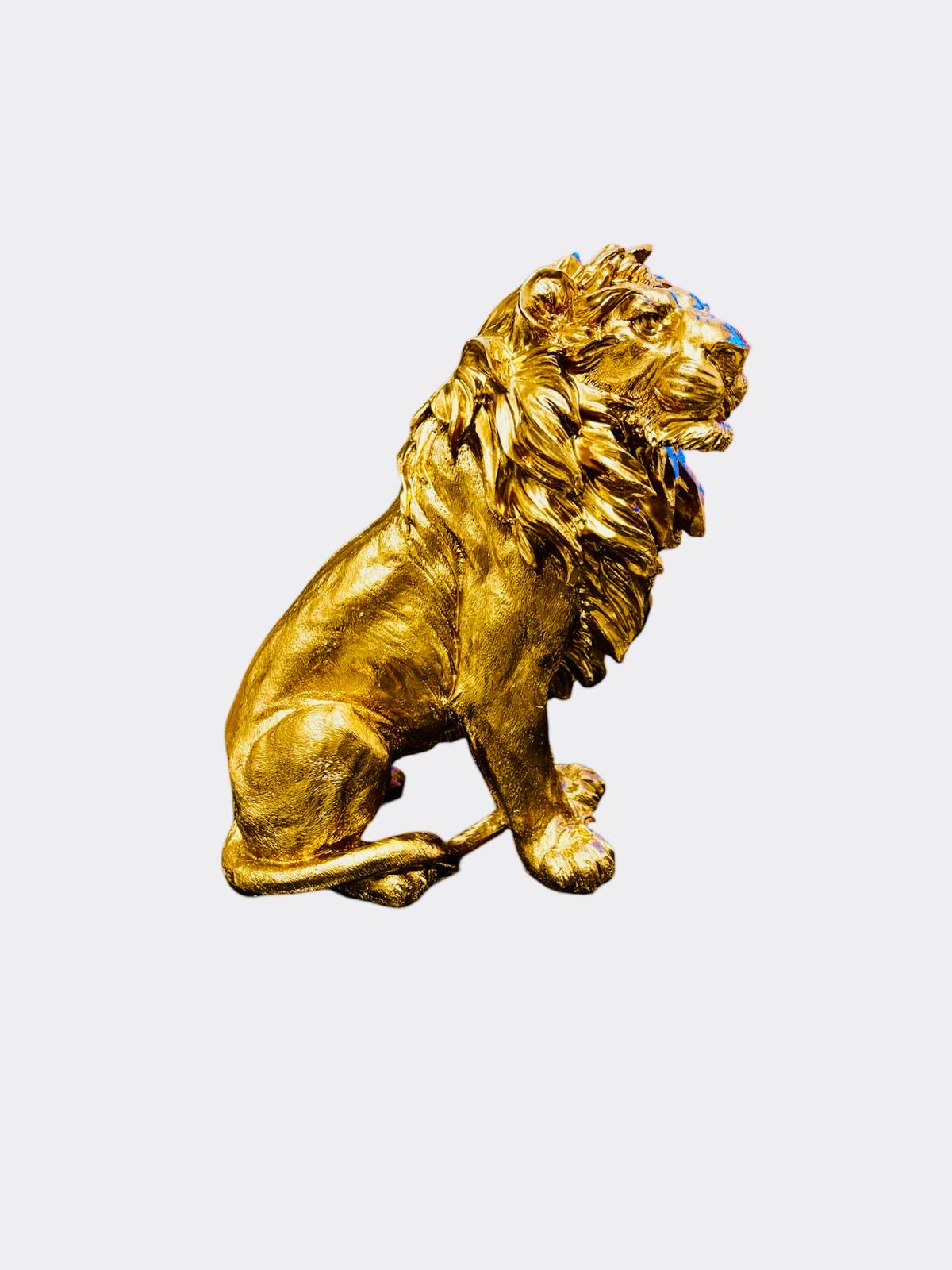 Gouden Leeuw Zittend Standbeeld, Hars Leeuw Leeuw Ewen hars leeuw h31.5, goud Leeuw beeld ornament Leeuw Léon