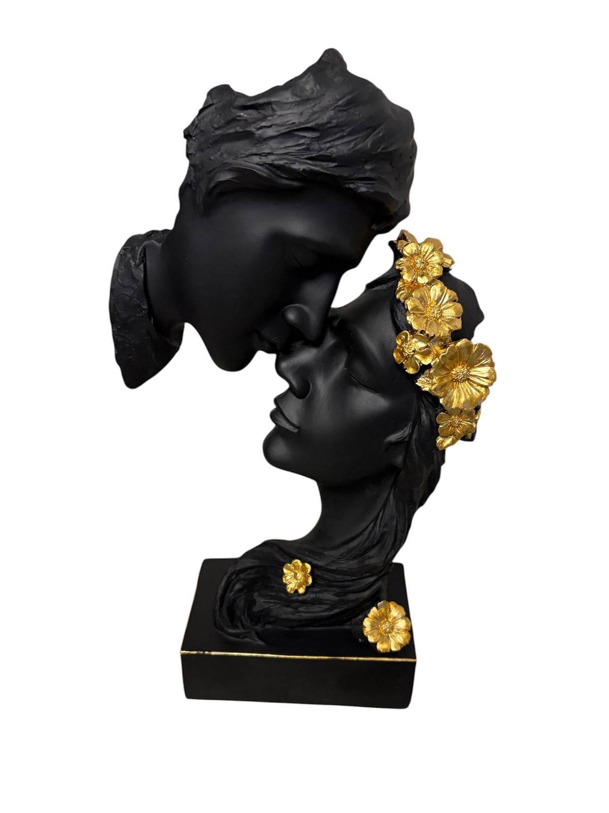 Sculptuur Zoenende Koppel - Zwart met Goud