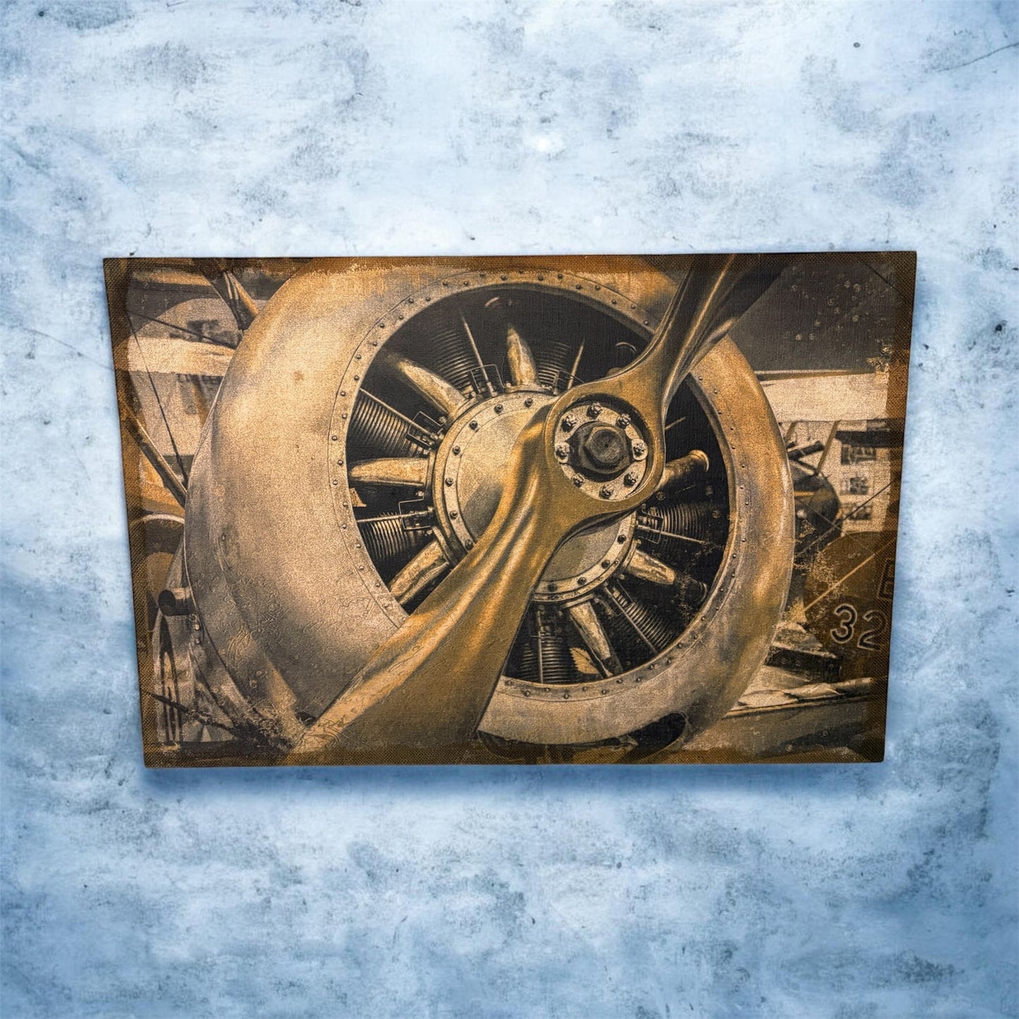 2 vintage vliegtuigen propeller kunstwerken in een set
