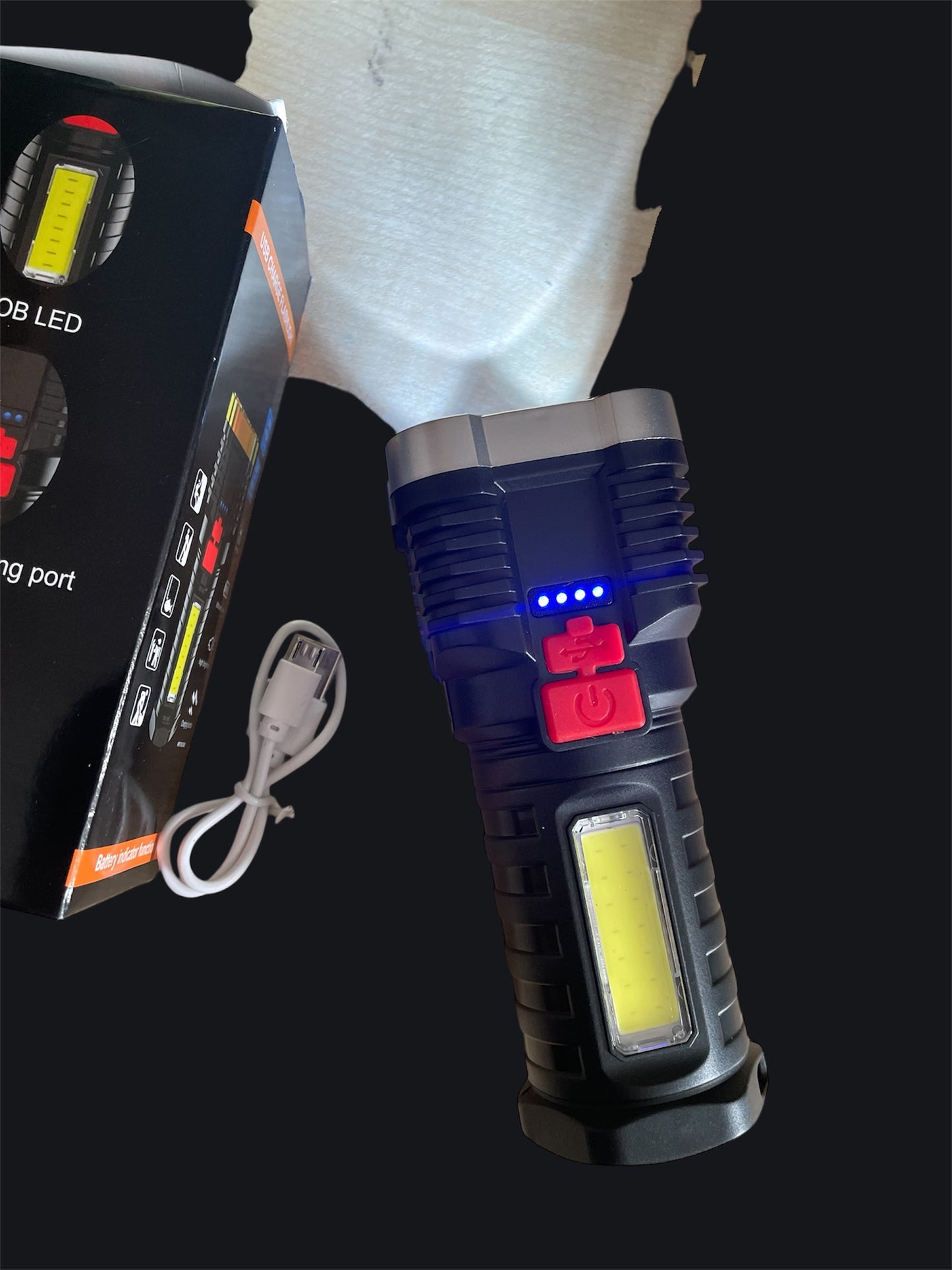 5 Led draagbare, oplaadbare LED-zaklamp met een COB-zijlicht bij Huis77 Tomasian