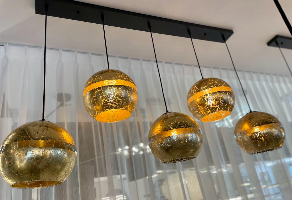 Plafondlamp 5 gouden glazen