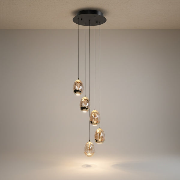 Hanglamp Golden Egg -  Ø35 cm Zwart met Smokey Bubbelglas